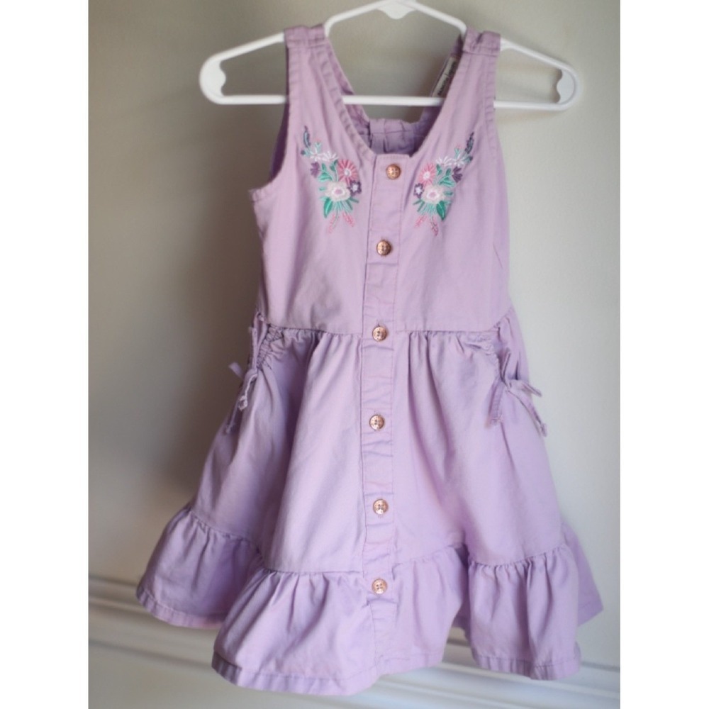 Nanette Lepore Toddler Dress 3T Purple Embroidered Floral Bow Back 100% Cotton